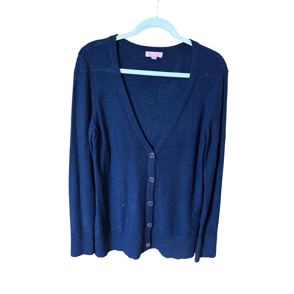 Lilly Pulitzer Navy Blue V-Neck Button Front Cardigan Sweater Large